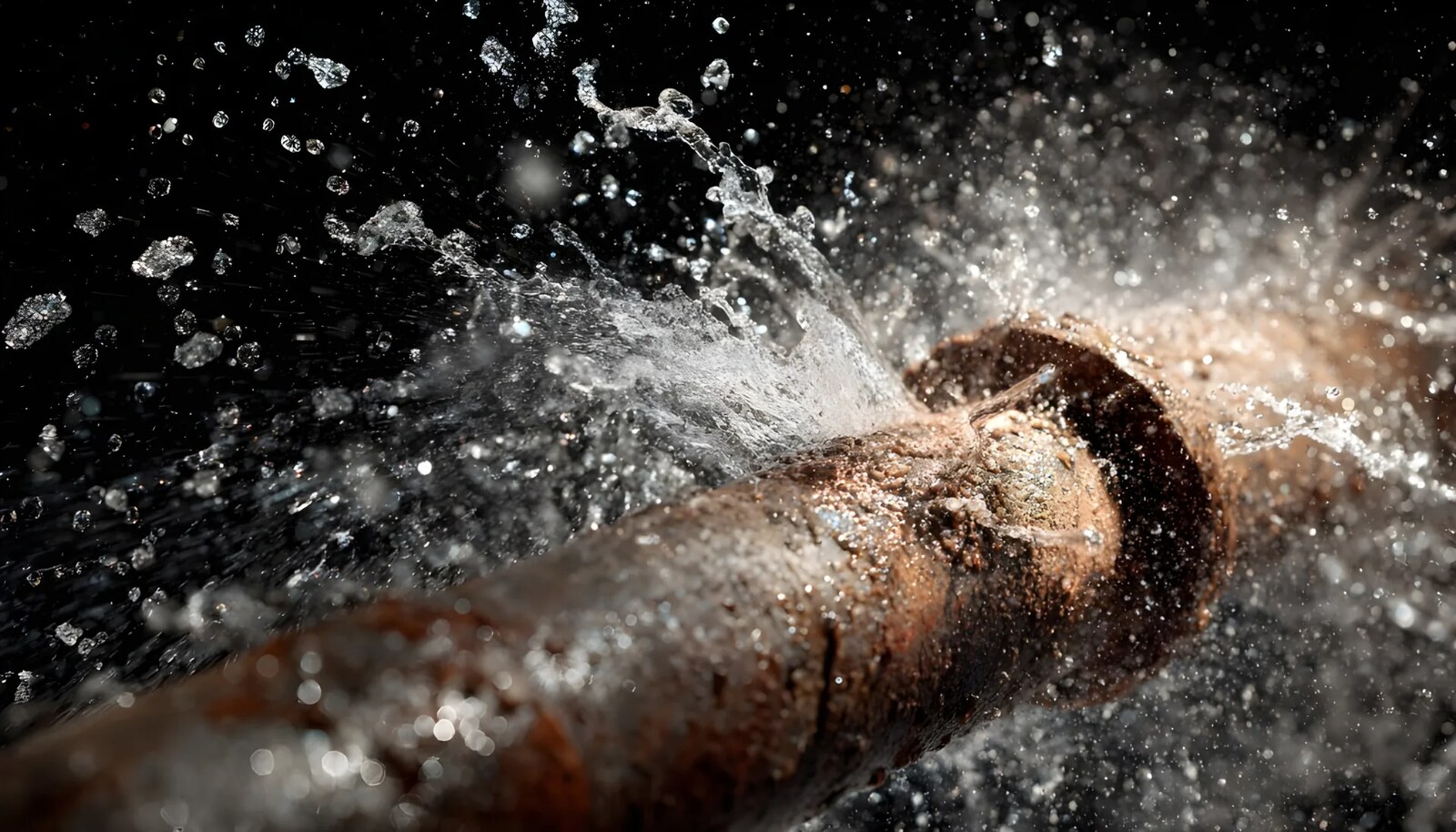 Water bursting from a damaged pipe